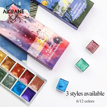 6/12Colors Shimmer Solid Watercolor Paints Set Glitter Pearlescent Nail  Paint Pigment Metallic Glitter Acuarela School