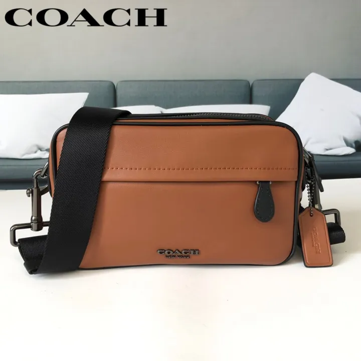 Coach one-shoulder messenger bag men casual small square camera bag full  leather large capacity in stock | Lazada PH