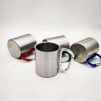 220ml Outdoor Camping Mug Stainless Steel Cup Traveling with Carabiner Handle Coffee Tea Mug Cookware Set Outdoor