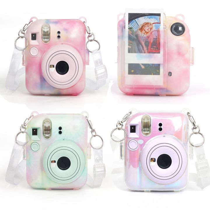 กล่องสีสำหรับ-fujifilm-instax-mini-12กล้อง-pc-กระเป๋าเก็บของภาพถ่ายเคสห่อหุ้มคริสตัลพร้อมสายสำหรับกล้อง-mini12ทันที