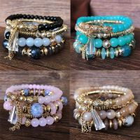 【hot】✳♘  4Pcs Set Korean Boho Multicolor Beads Rope for Ethnic Wrap Bangle Pulseira Feminina