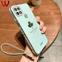 VWTEROKAI Luxury Maple Leaf ปลอกหุ้ม PH สำหรับ Huawei Nova 5T Y9 Prime 2019 Y9 2019 OPPO A15S A15 A31 A5 2020 A9 2020 A53 A12 A7 A5S F11 F9 R15เรียบเรียบกล้องป้องกัน Electroplating กลับปก + เชือกเส้นเล็ก