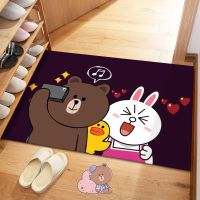 Anime Cartoon Line Friends Crystal Velvet Carpet Suitable for Bathroom Kitchen Water Absorbent Washable Kawaii Doll Doormat Gift