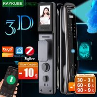 RAYKUBE เครื่องจดจำใบหน้า3D DF8 Tuya Zigbee ไบโอเมตริกซ์ประตูสมาร์ทรักษาความปลอดภัยใบหน้าและกล้องด้วยการ์ด IC Spyhole