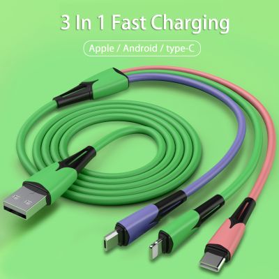 （A LOVABLE）3A 3 In 1 USB เพื่อพิมพ์ C/micro Usb/androidfor iPhone 13 12X XR ชาร์จ Kable 1.2/1.8MCharging Cord สำหรับ Samsung
