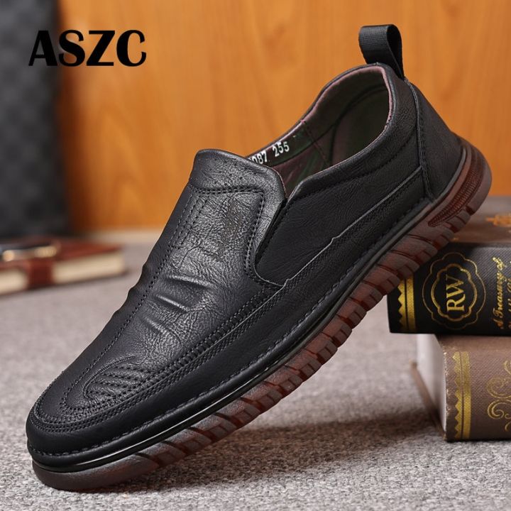 TE432 【ASZC】High Quality Men Leather Shoes Slip On Leather Loafer Shoes ...