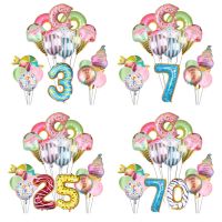 【DT】hot！ Number Balloons Set Donut Food Theme Birthday Decorations Kids Adult 18pcs/lot