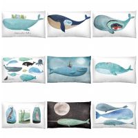 【CW】❉  Illustration Printed Waist Pillowcase Cartoon Whale Cushion Decoration Sofa