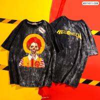 เสื้อยืดแขนสั้น ฟอกสีวินเทจ ลาย Mc zombie