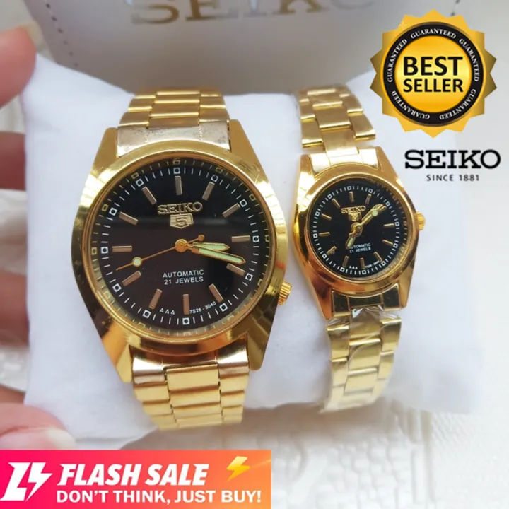 SEIKO 5 21 Jewels Couple Stainless Steel Watch - Black Dial ( GOLD ) for  Men and Women COUPLE WATCH SK5C02 Baak Howard watch Hw Fashion Trends Couple  | Lazada PH