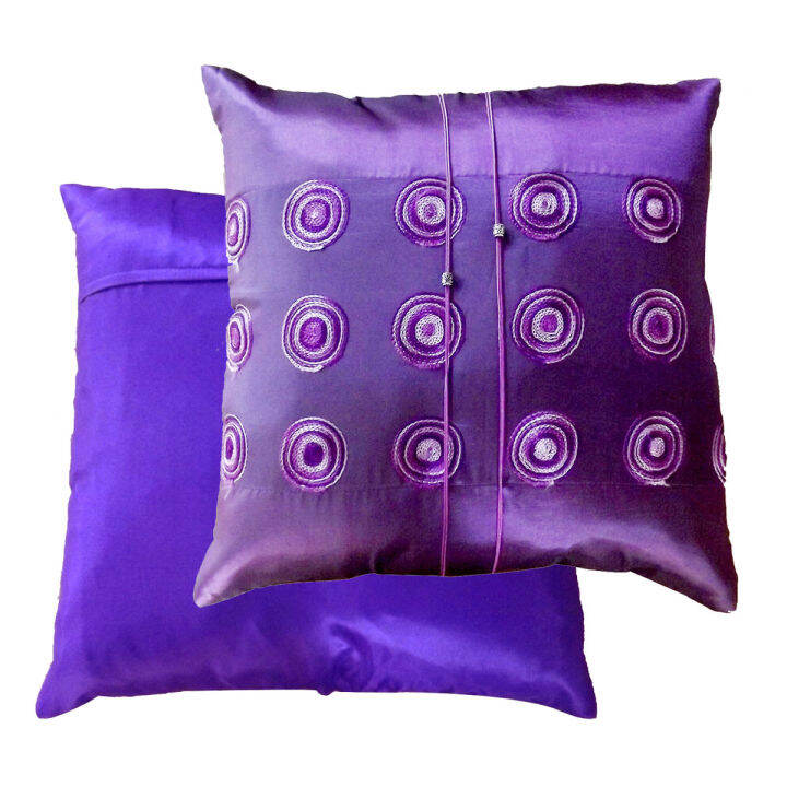 A3Thai Silk Pillow Covers ปลอกหมอนอิง ไหมไทยลายปักกลม 16×16 นิ้ว 1 คู่