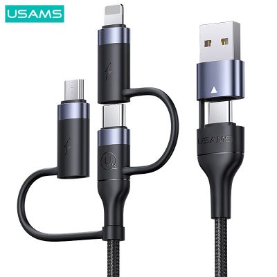 USAMS 60W 3 In 1สาย USB ประเภท C Cabl 1.2M สายเคเบิลเร็วสำหรับเคเบิลข้อมูลขนาดเล็ก13 12 11 Pro Max Huawei R