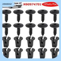 SARAHBOWSH 10Sets สแปลชการ์ดซุ้มล้อ Torx สกรูฝาครอบเครื่องยนต์ สลักเกลียวยึด พร้อมฐานรอง คลิปป้องกันน้ำกระเซ็นมีซับใน ของใหม่ สีดำสีดำ N90974701 ที่นั่ง VW Audi