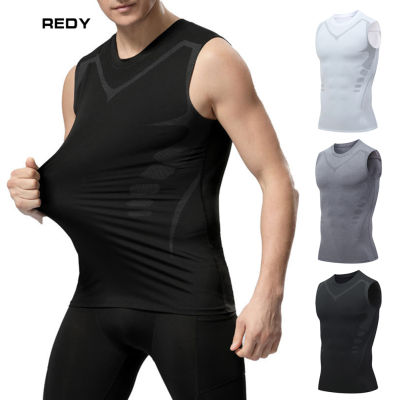 REDY เสื้อกั๊กคอกลมแห้งเร็วสำหรับผู้ชายความยืดหยุ่นสูงเสื้อผ้าใส่สบายสำหรับออกกำลังกายในร่ม