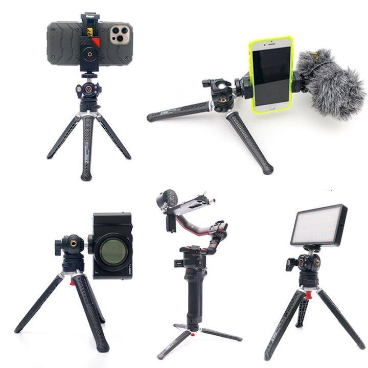 camera-vlogging-tripod-smartphone-holder-clip-ajustable-ballhead-cold-shoe-mount-for-microphone-led-light-sony-nikon-mini-tripod