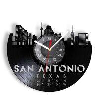 ใหม่ (สไตล์) San Antonio Cityscape Longplay นาฬิกาแขวนผนังบันทึกเมืองเท็กซัสสถานที่สำคัญทางตอนใต้ของนาฬิกาบอกเวลาแผ่นเสียงศิลปะบนผนังเส้นขอบฟ้าที่ทันสมัย