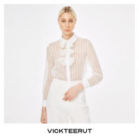 VICKTEERUT (ราคาปกติ 8,500-.) Re-Edition Long Sleeve Organza Shirt with Pleated Bow เสื้อเชิ้ต แขนยาว ผ้าออร์แกนซา ตกแต