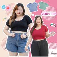 ?JuBuJuBu?Honey Top  เสื้อครอป เสื้อสาวอวบ ผ้าร่อง หน้าอก 35-48 นิ้ว พร้อมส่ง เสื้อครอปผ้าร่องคอกลมแขนสั้น#491