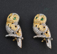 2pcs 45x18mm Cubic Zirconia 24 K Gold Plated Owl Brooch Pin - Bird CZ Brooch Animal Jewelry