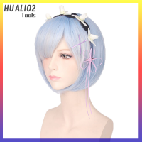 HUALI02 Hajieru isikai seikatsu REM RAM ฝาแฝดสีฟ้าสีชมพูคอสเพลย์วิกผม + หมุดพรรคใหม่