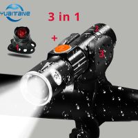 3 in1 8000 Lumen Bike Bicycle Light Set USB rechargeable LED Waterproof Super Bright Zoom Headlight Rear light  MTB Bike Light Lights Reflectors