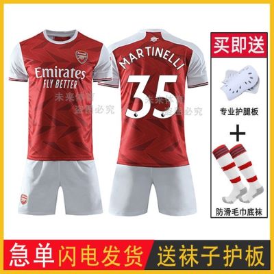 ✙◎  2021 Arsenal home kit of red short sleeve pin zett 14 Pierre aubameyang soccer uniform adult children