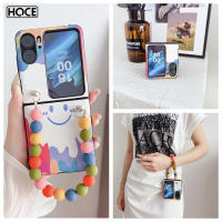 HOCE เคสโทรศัพท์ลายพรางยิ้มสำหรับออปโป้ไฟนด์ N2เคสฝาพับ5กรัมพร้อมโซ่ไข่มุกสีสันสดใสเคสที่ยึดมือสำหรับค้นหา N2พับได้เคสป้องกันสี