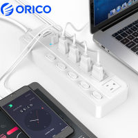 ORICO แถบช่องจ่ายไฟ5AC 2พอร์ตชาร์จ USB พร้อมสวิตช์ควบคุมต่อสายไฟเต้าเสียบหลากหลายไฟฟ้า (ปลั๊ก US)