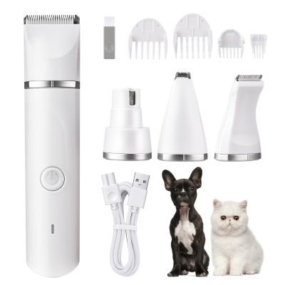 ✼ Dog Clipper 4 in 1 Pet Electric Hair Clipper with 4 Detachable Heads amp; 4 Guide Combs Cat Nail Grinder Trimming