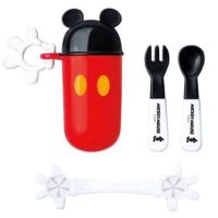 ?? เช็ตช้อน ส้อม พกพา Mickey Mouse Bib Clip Set