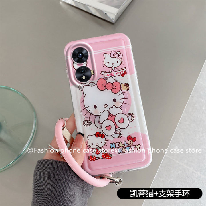 phone-case-เคส-oppo-a78-a77-reno8-t-5g-คิตตี้สีชมพูน่ารักลายการ์ตูนเคสโทรศัพท์ป้องกันเลนส์กันกระแทกฝาครอบแบบนิ่มสร้อยข้อมือซิลิโคนล่าสุด2023