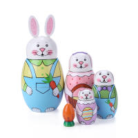 {คลังสินค้าพร้อม} 5ชั้น Rabbit Nesting Matryoshka Doll Hand Painted Set Russian Doll Toy