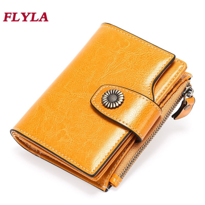 Womens Leather Wallet Short RFID Protection Fashion Buckle Clutch Bag Girl Coin Purse Multi-function Card Holder