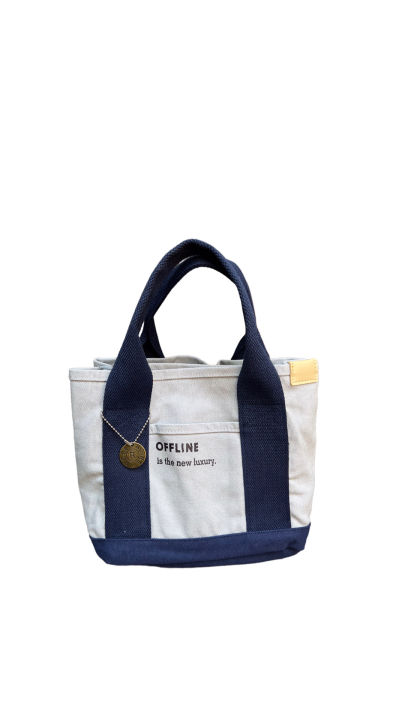 offline-bucket-bag-twotone-navy-grey-size-26x21x13cm-กระเป๋าผ้าแคนวาส