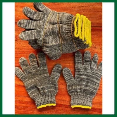[ส่ง KERRY] ถุงมือผ้า ถุงมือ ขนาด 7ขีด สีเทาขอบเหลือง 12คู่/โหล ถุงมืออย่างดี ถุงมือแบบหนา ส่งทุกวัน เก็บเงินปลายทาง