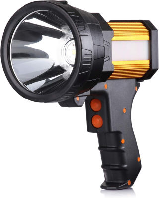 BUYSIGHT Rechargeable Spotlight,Spot Lights Hand held Large Flashlight 10000 lumens Handheld Spotlight Lightweight and Super Bright Flashlight (Aluminium Alloy Golden)