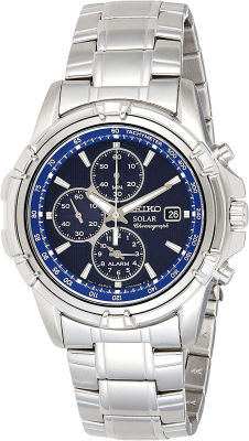 Seiko Mens SSC141 Stainless Steel Solar Watch with Blue Dial