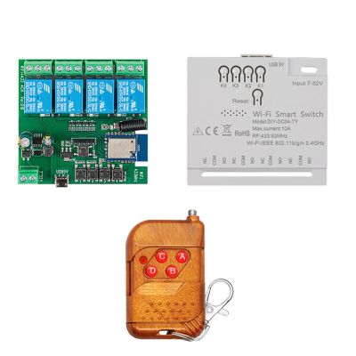 4CH Tuya Smart Switch Switch DIY Timer+Remote 7-32V USB 5V 2.4G WiFi Smartlife Home Automation Module for IFTT Alexa