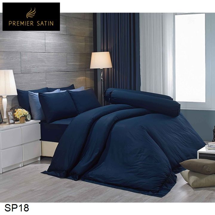 premier-satin-ผ้าปูที่นอน-ไม่รวมผ้านวม-สีน้ำเงินกรมท่า-jet-blue-sp18-เลือกขนาดเตียง-3-5ฟุต-5ฟุต-6ฟุต-พรีเมียร์ซาติน-เครื่องนอน-ชุดผ้าปู-ผ้าปูเตียง