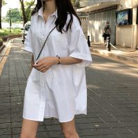 C&amp;M Women Summer Oversized Short Sleeve Knee Length Blue Shirt Dress