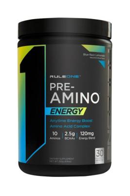 Rule1 Pre-Amino Amino Acids &amp; Energy (30 Serving Blue Razz Lemonade) BCAA EAA caffeine Preworkout กรดอะมิโน บีซีเอเอ พลังงาน แรง ฟื้นฟูกล้ามเนื้อ