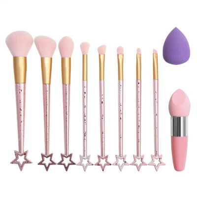 New 10 pcs Makeup Brushes &amp; Tools Makeup Tool Kits Eye Shadow Foundation Brush with Cosmetic Puff Powder Puff
