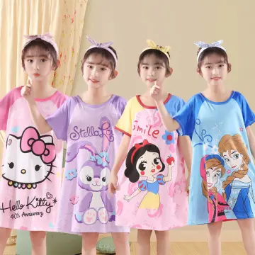 Hello Kitty Nightdress Cotton Summer Pajamas Girls Kids Home Dresses  Children Cartoon Clothing Short-sleeved Pajamas Sleepwear - AliExpress