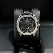Đồng hồ nam vuông Bentley BL1869 - Mặt đen viền bạc dây da đen