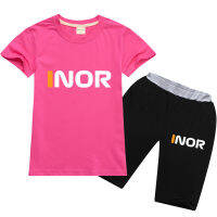 INOR เสื้อผ้าฤดูใบไม้ร่วงฤดูร้อน Unisex การ์ตูนผ้าฝ้ายกางเกงขาสั้นเด็กชุดเสื้อยืดชายสั้นแขนเหมาะกับ0000