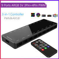 1ถึง9 Multi Splitter รีโมทคอนโทรล5V 3 Pin Argb พัดลมระบายความร้อน Controller Adapter ชิ้นส่วนความปลอดภัย4 Pin Pwm Magnetic Suction Hub Sata Powered สำหรับ Pc Case