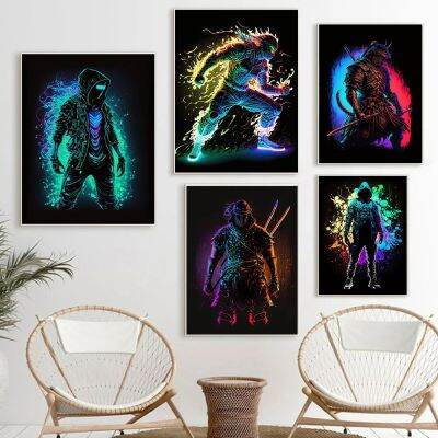 อะนิเมะญี่ปุ่น Neon Samurai โปสเตอร์-คุณภาพสูงพิมพ์บนผ้าใบ-Perfect Wall Art สำหรับห้องนั่งเล่นห้องนอนหรือโฮมเธียเตอร์-ของขวัญที่ดีสำหรับแฟนๆของอะนิเมะและวัฒนธรรมญี่ปุ่น