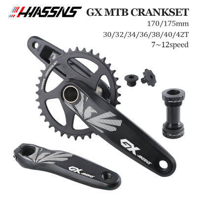 HASSNS GX ชุดข้อเหวี่ยงจักรยาน GXP MTB ห่วงโซ่ขาจานจักรยานจักรยาน170มม. 175มม. สีดำ0องศา30T 32T 34T 36T 38T อะลูมินัมอัลลอยกับด้านล่าง