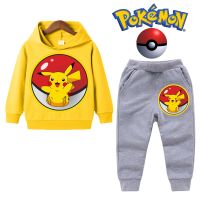 Conjunto de Sudadera con capucha de Pokémon para niño pequeño, ropa con estampado de dibujos animados de Pikachu, sudadera de manga larga Harajuku, trajes de pantalones largos