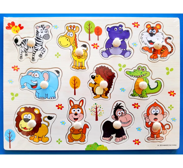 Wooden Inset Peg Animals Puzzle Board Educational and Therapeutic Toy